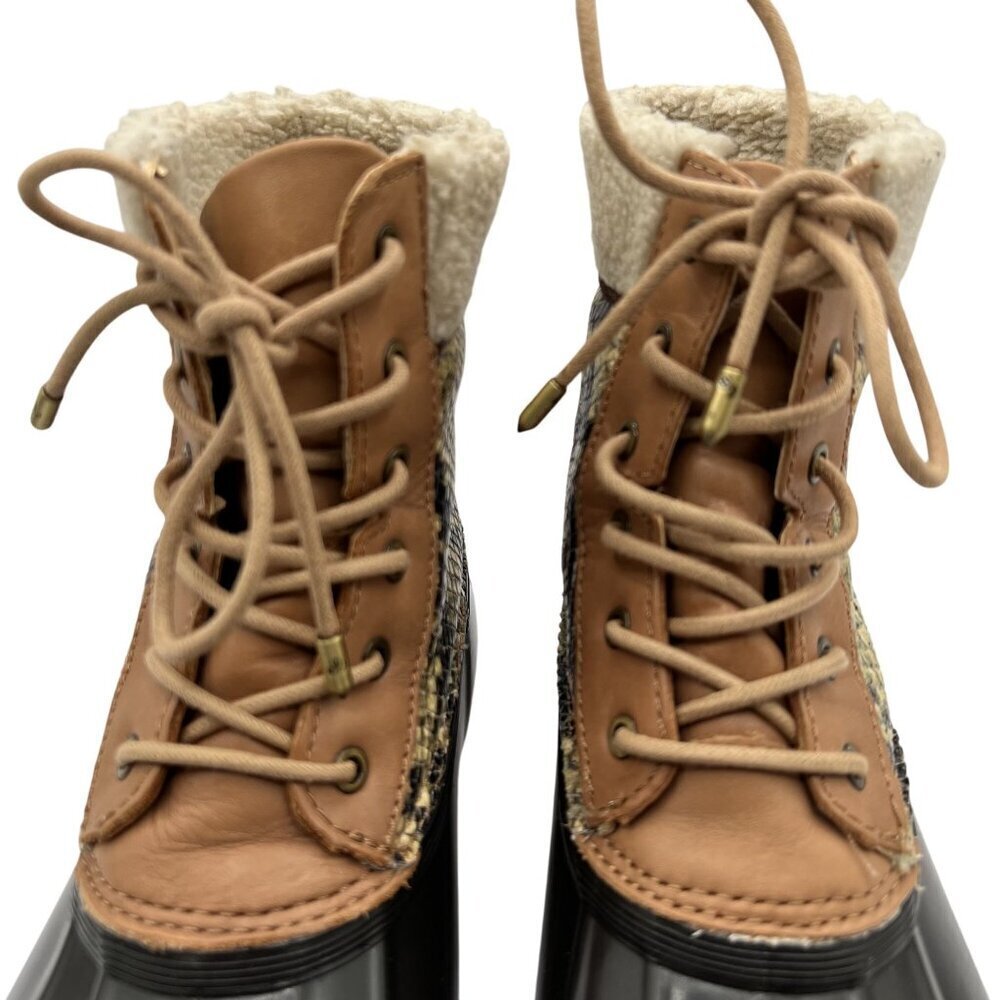 Sam Edelman Womens 7M Duck Boots Leather Upper Faux Fur Snake Pattern Waterproof - Picture 4 of 16